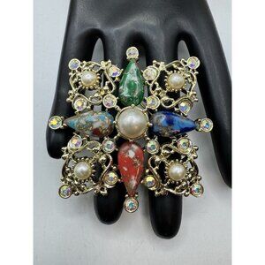 Vintage Sarah Coventry "Galaxy" Brooch Maltese Cross Confetti Lucite From 60s